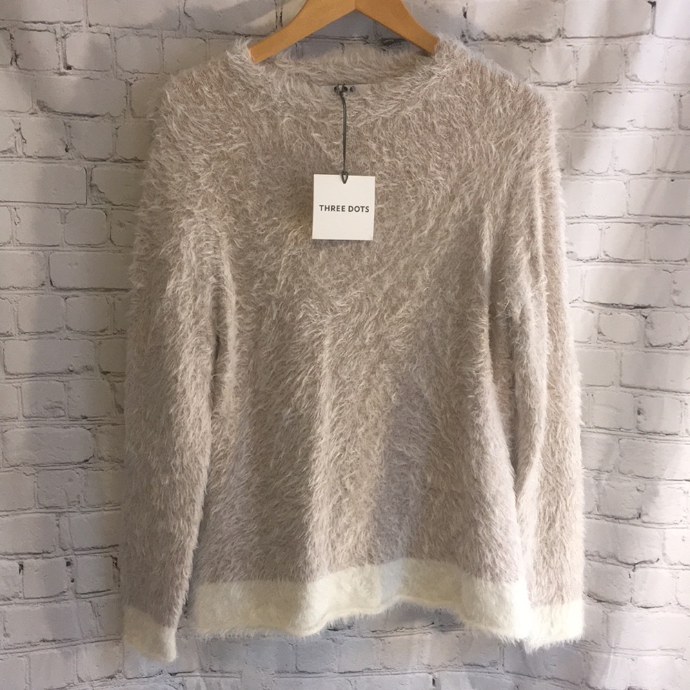 Three Dots: Fuzzy Two Tone Sweater NWT